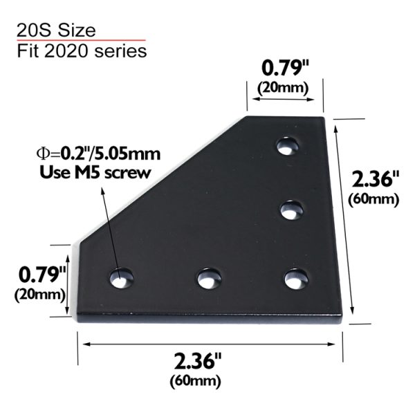 Aluminium L Bracket 5 hole to suit 2020 and 2040 profile Black finish - Image 2